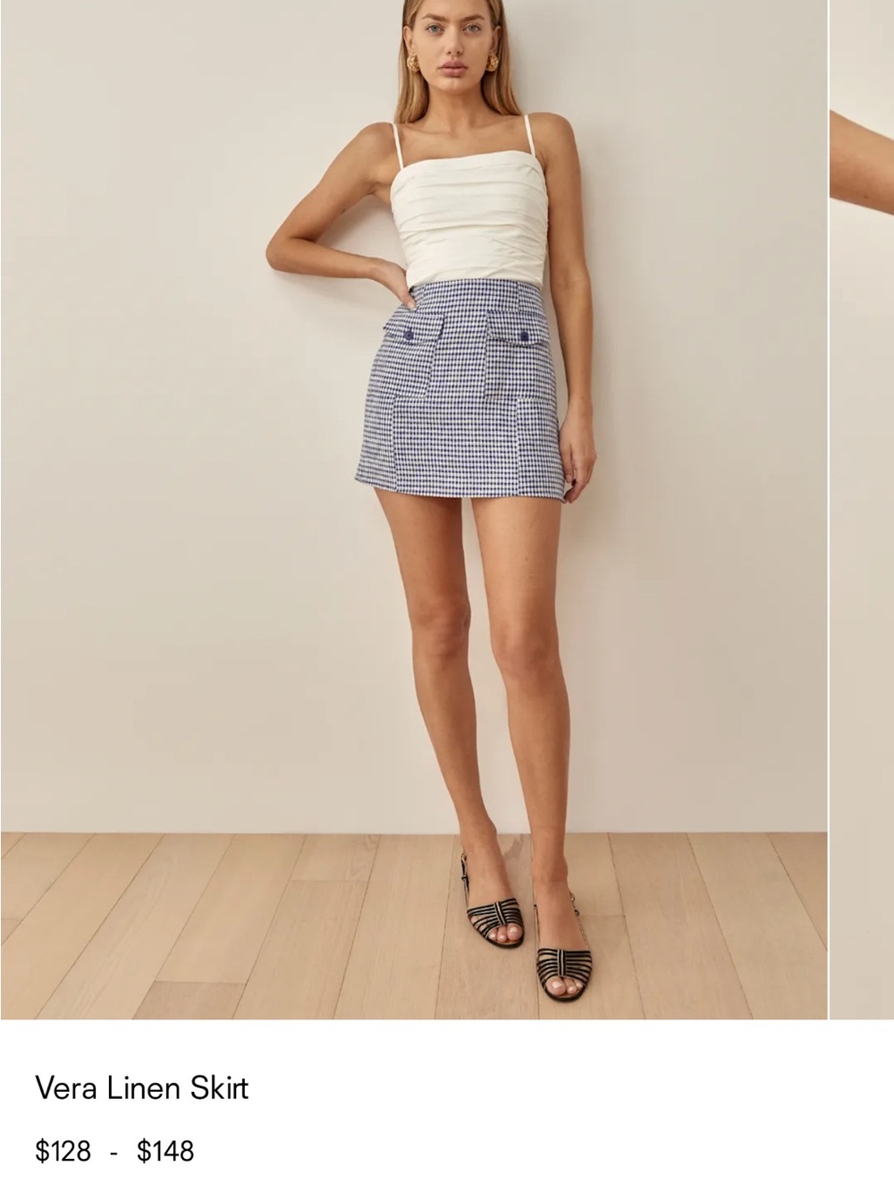 Reformation Linen Blue Gingham Mini Skirt